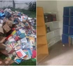 Vació una biblioteca para usarla de oficina y tiró todos los libros bajo la lluvia