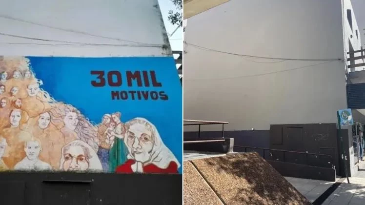 Antes y después: a la izquierda, el mural original; a la derecha, la pared tras la intervención que generó la polémica.