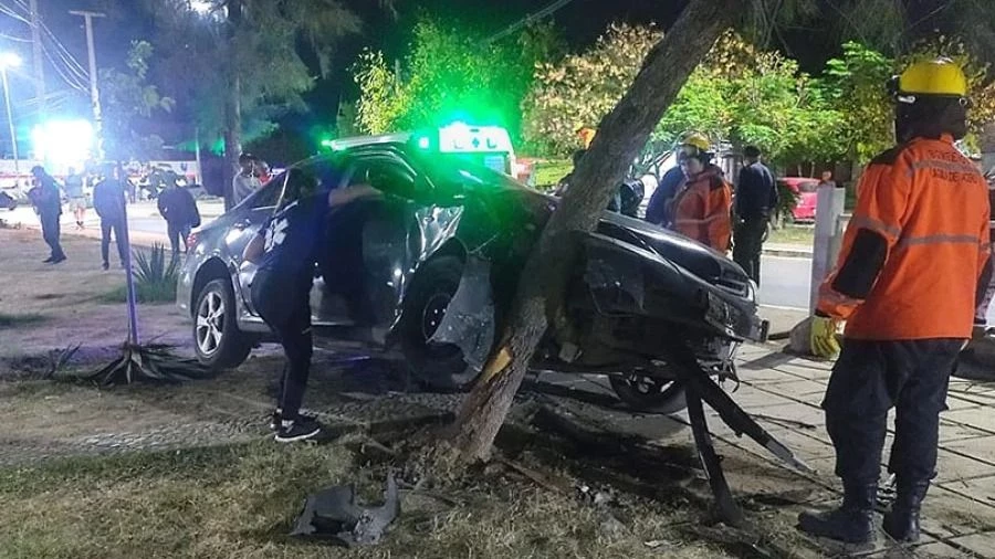 De película: derrapó en una rotonda a toda velocidad, chocó contra un árbol y se fue caminando