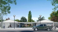El salón de usos múltiples, la principal construcción que se realizará en Nuevo Golf. Imagen: Render Opisu.