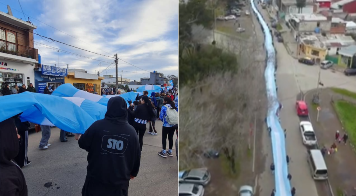 Otra coronación de gloria: en Batán desplegaron la bandera argentina más larga del país