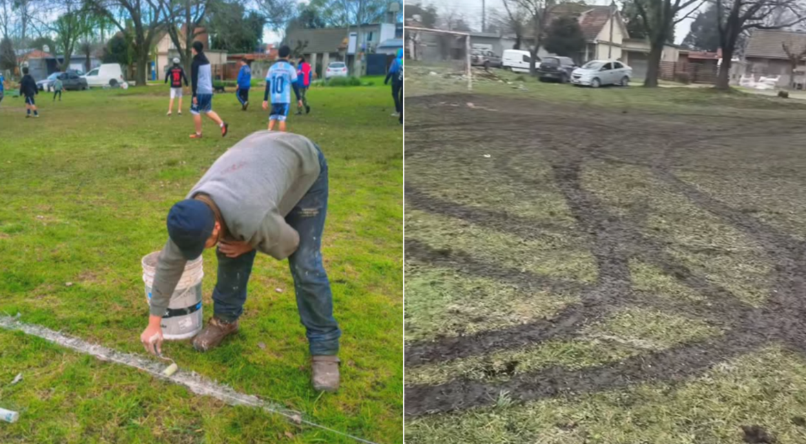Recuperó una canchita para los chicos del barrio y una camioneta la destrozó haciendo trompos