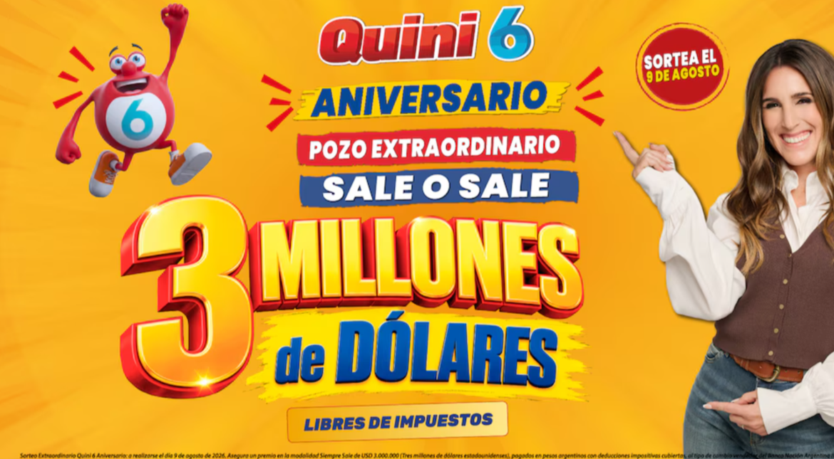 Quini 6 sortea 3 millones de dólares libres de impuestos en su aniversario el 9 de agosto