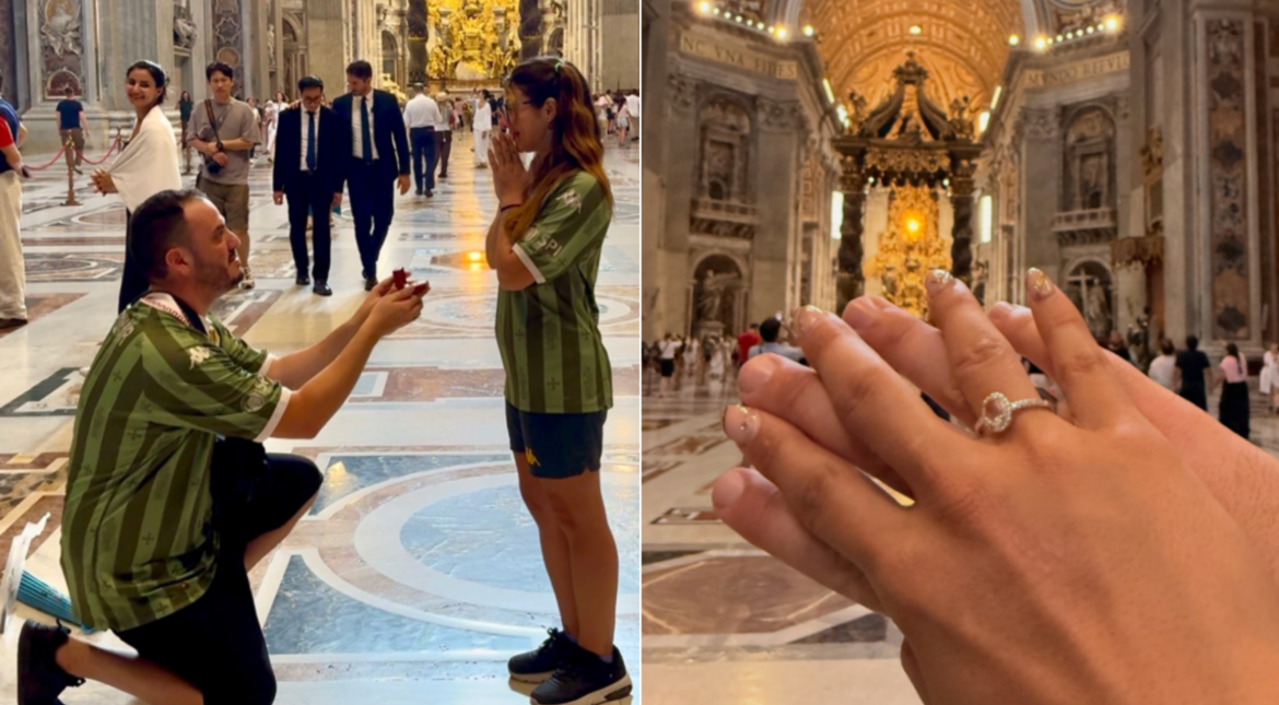 Una postal inolvidable: dos hinchas de Aldosivi se comprometieron en el Vaticano