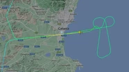 La forma fálica quedó reflejada en la ruta aérea de un avión de Lufthansa.