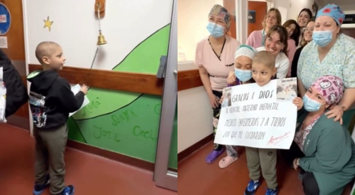 Emocionante momento: Amadeo venció al cáncer y tocó la campana del Materno
