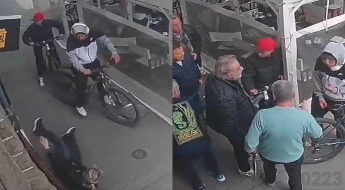 Andaban en bicicleta por la vereda, chocaron a una camarera y los clientes los increparon: "Uno se puso a llorar"